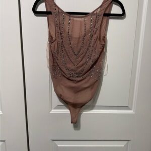 Elegant Brown Beaded Bodysuit